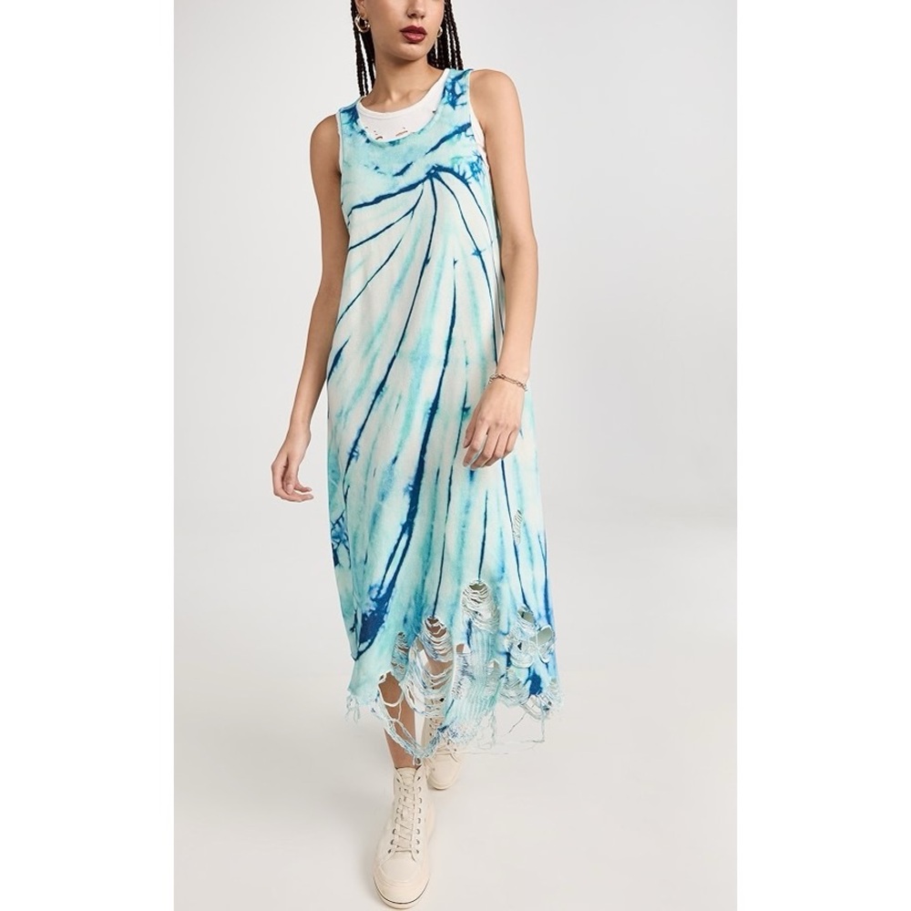 R13 Blue Tie Dye Destroyed Knit Tank Dress